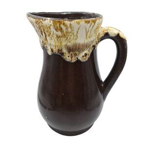 Robinson Ransbottom‎ Pottery Pitcher Brown Drip Glaze Vintage Swirl Handle 7.5